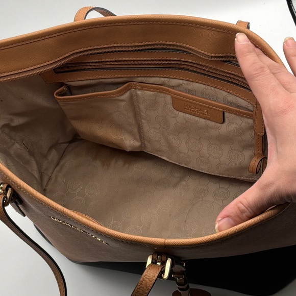 Michael Kors Tan and Black Leather Tote - Picture 5 of 6